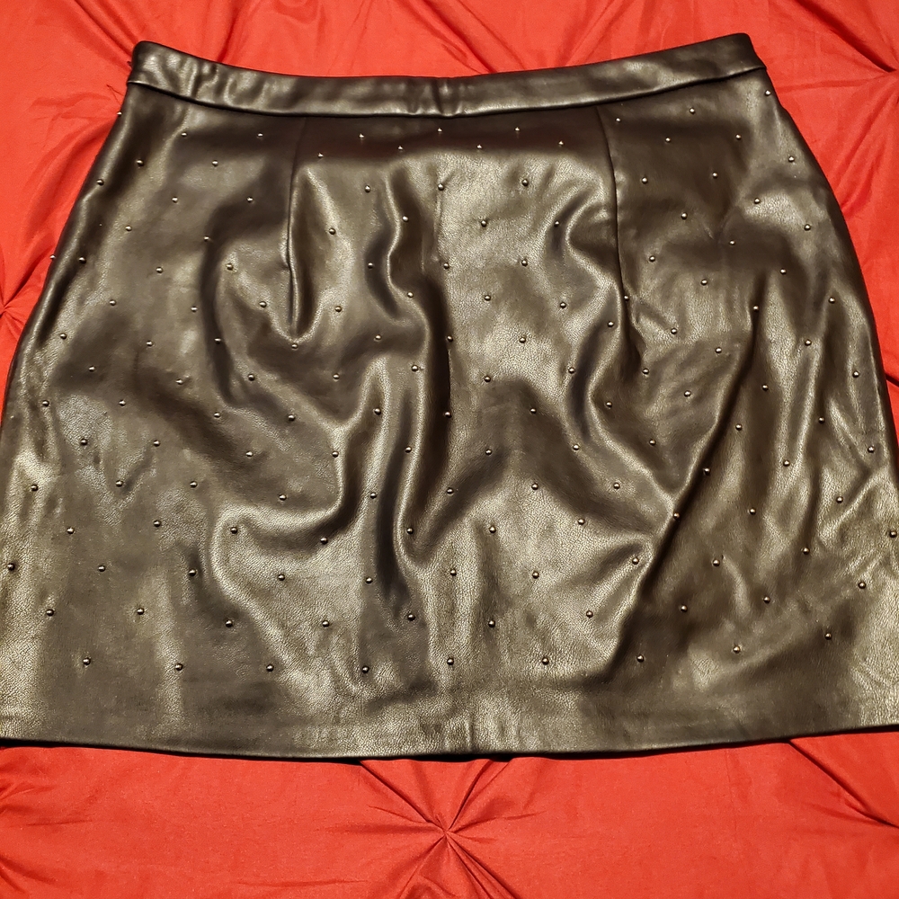 Forever 21 Black Faux Leather Mini Skirt with Stud Accents